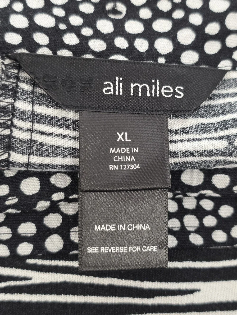 Ali Miles Mixed Print Button Accent Tunic Top XL Black White Artsy Lagenlook